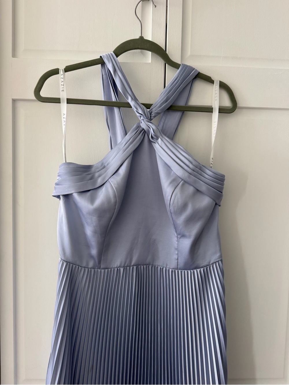Azazie Dusty Blue Pleated Halter Bridesmaid Maxi Dress Size A12 (US 10/12) - Picture 10 of 16